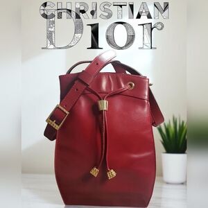 Christian Dior Rare Vintage Red Drawstring Bucket Bag in EUC With COA